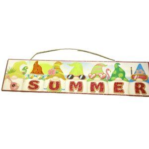 Summer gnome Sign flamingo Parrot Wood Hanging Rope Beachy Coastal Tropical
